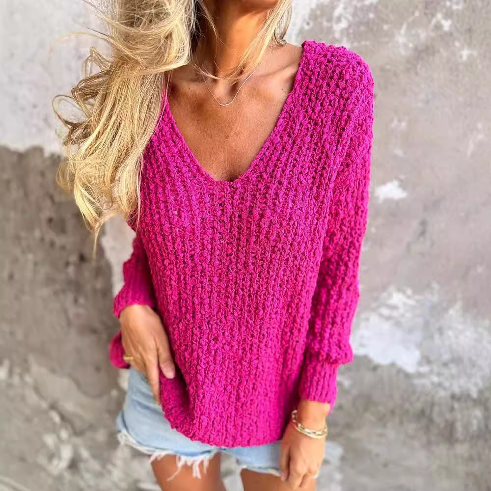 Damer Bekväm V-Hals Sweatshirt med struktur och långa ärmar Mirla-Eva Jonsson