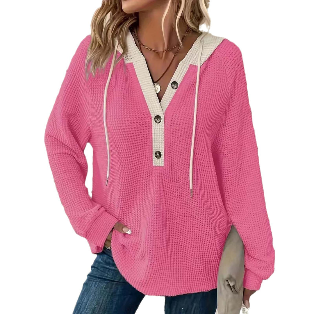 Damer Bekväm Våffelstruktur-Hoodie med Knappslå Eva Jonsson-Eva Jonsson