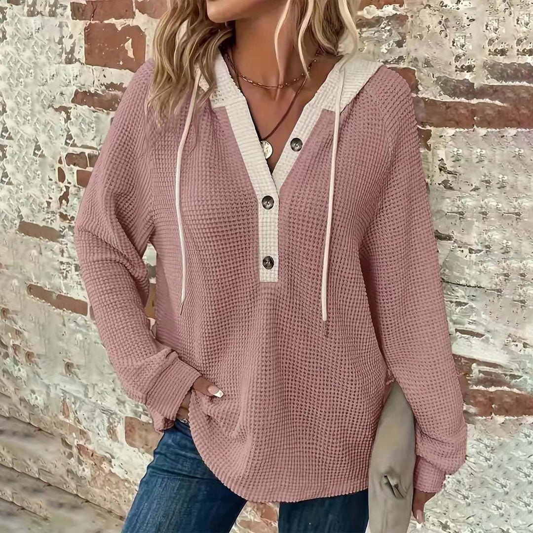 Damer Bekväm Våffelstruktur-Hoodie med Knappslå Eva Jonsson-Eva Jonsson
