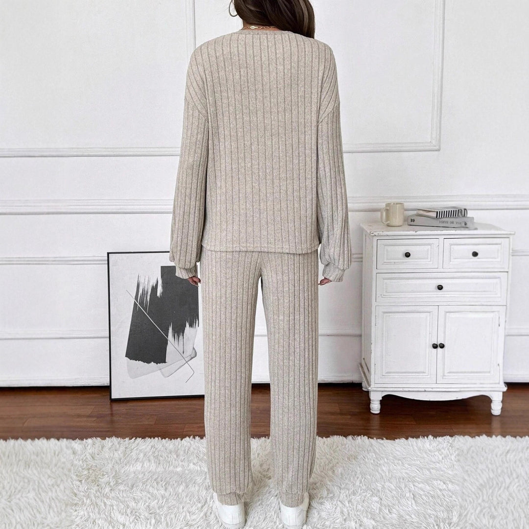 Damer Bekväma Ribbstickat Loungewear-set med Knappslå Mirla-Eva Jonsson