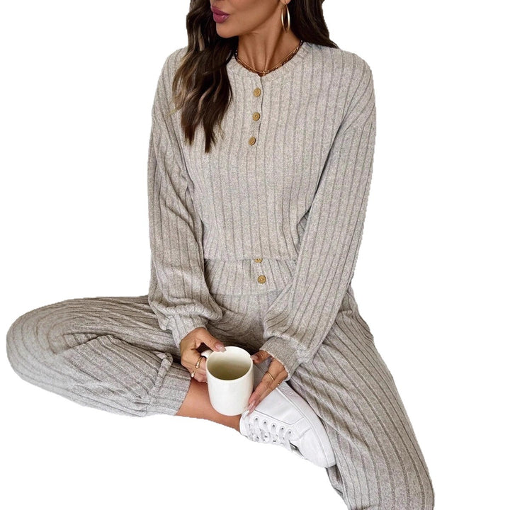 Damer Bekväma Ribbstickat Loungewear-set med Knappslå Mirla-Eva Jonsson