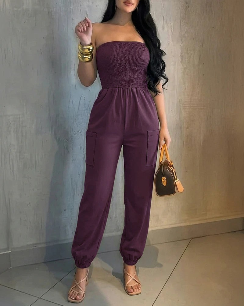 Damer Bekvämt Jumpsuit med axelbandslös design och praktiska fickor Mirla-Eva Jonsson