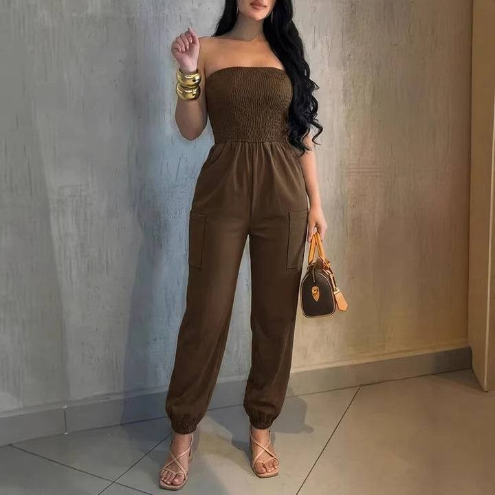 Damer Bekvämt Jumpsuit med axelbandslös design och praktiska fickor Mirla-Eva Jonsson