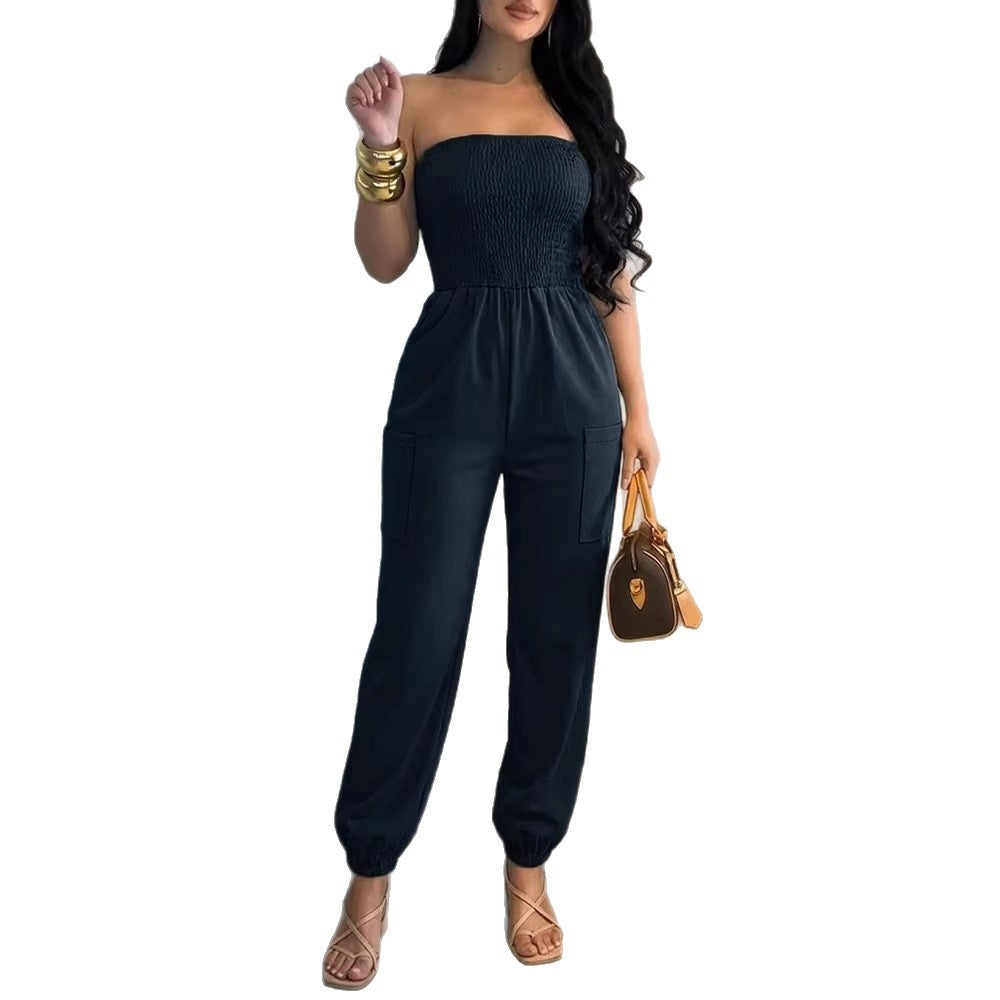 Damer Bekvämt Jumpsuit med axelbandslös design och praktiska fickor Mirla-Eva Jonsson
