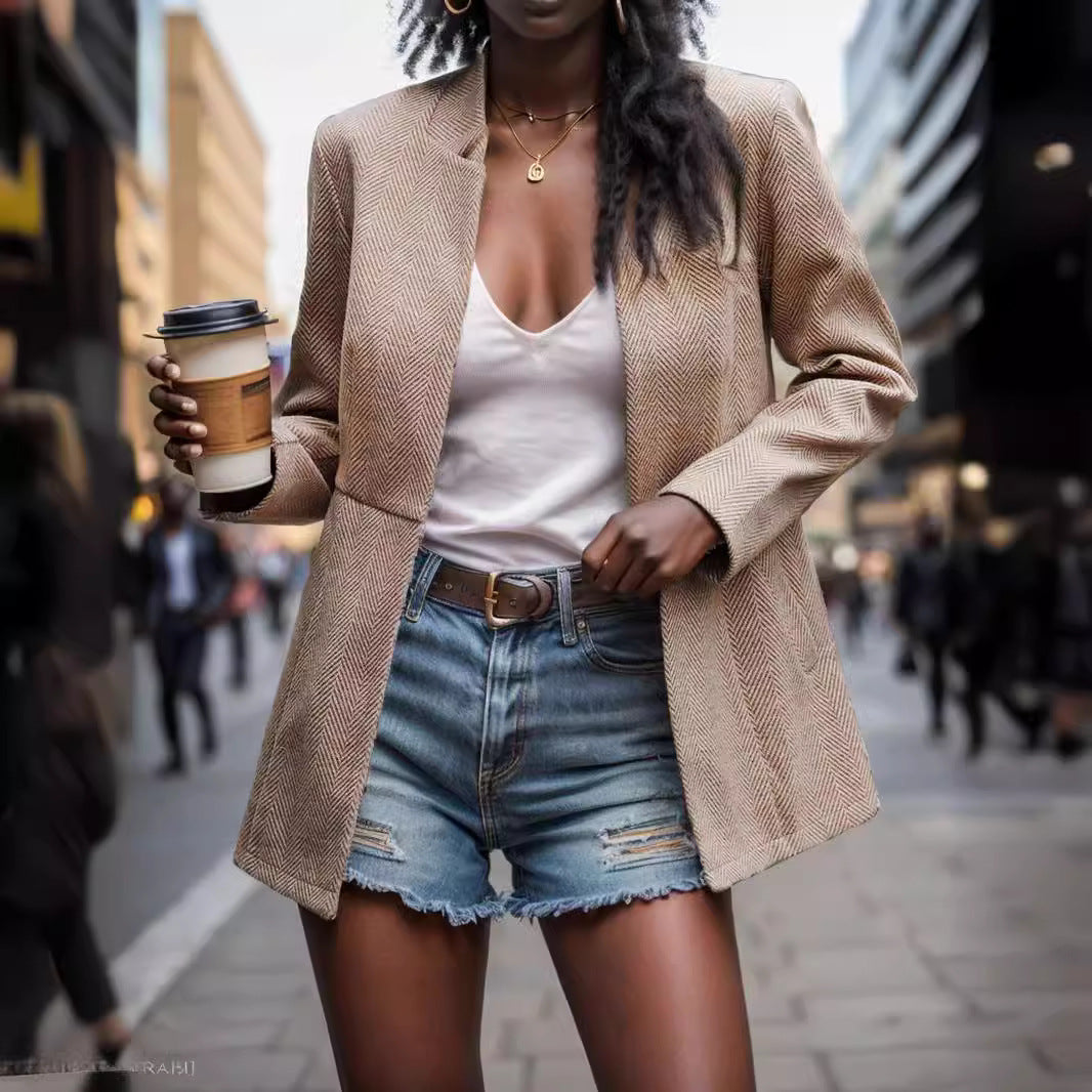 Damer Blazer med elegant fiskbensmönster och tidlös skärning Mirla-Eva Jonsson