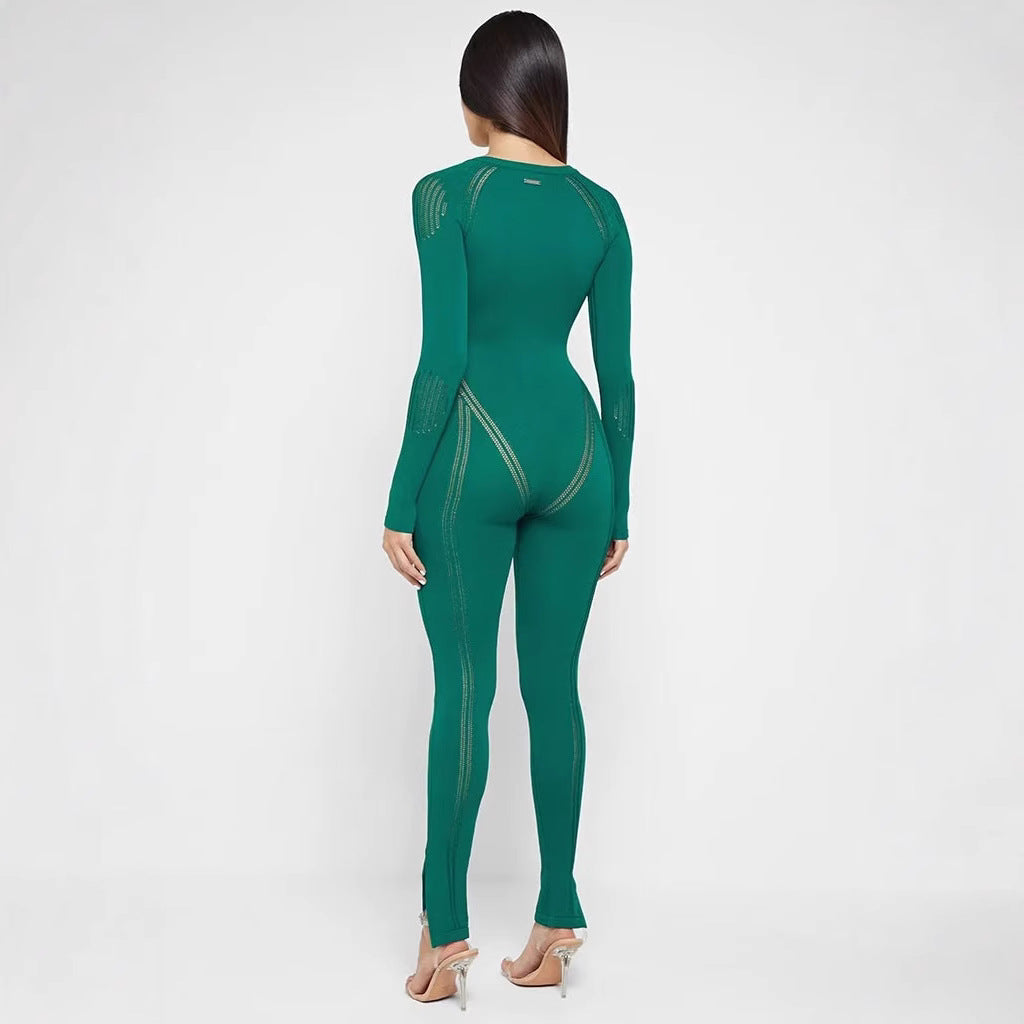 Damer Bodycon Jumpsuit med djup V-ringning och långa ärmar Mirla-Eva Jonsson