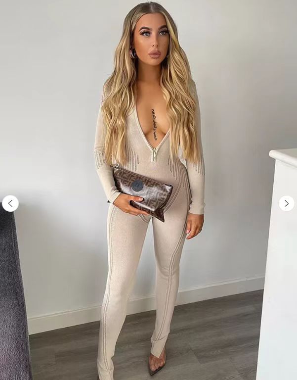 Damer Bodycon Jumpsuit med djup V-ringning och långa ärmar Mirla-Eva Jonsson