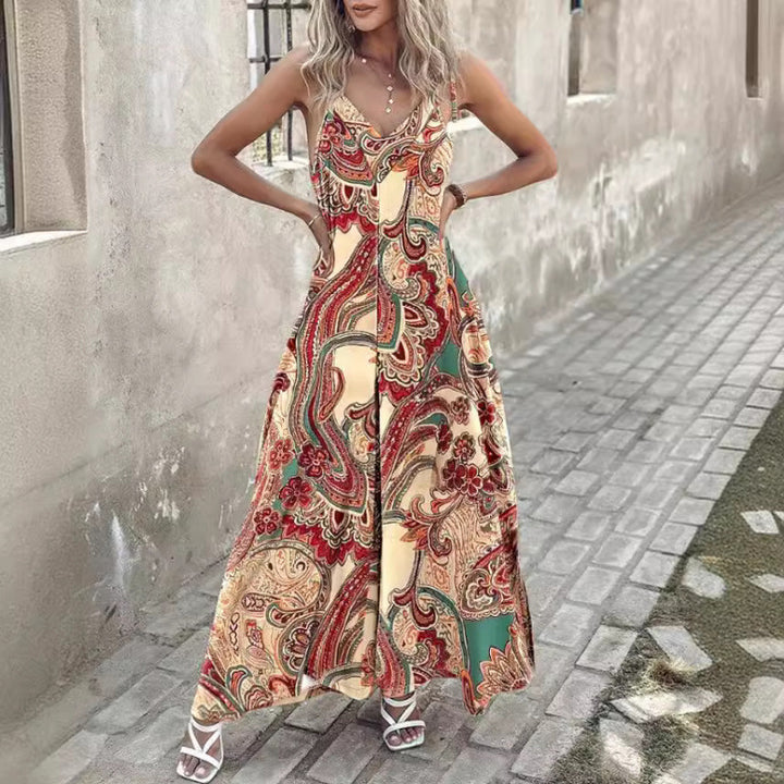 Damer Bohemisk Maxi Klänning med V-ringning och flödande design Eva Jonsson-Eva Jonsson
