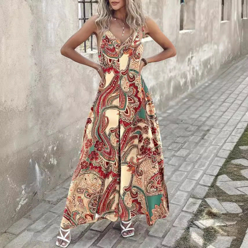 Damer Bohemisk Maxi Klänning med V-ringning och flödande design Eva Jonsson-Eva Jonsson
