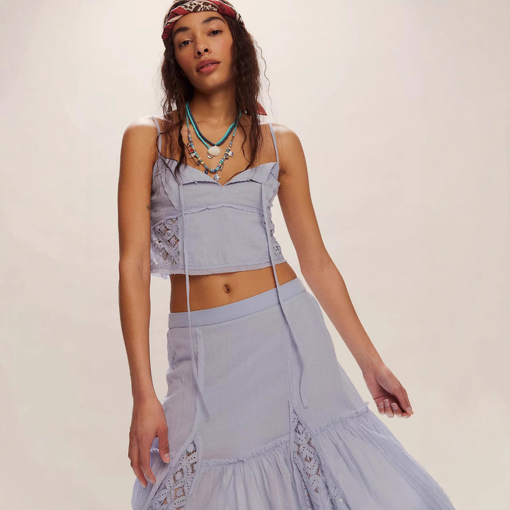 Damer Boho Crop-Top med spetsdetaljer och volangdetaljer Eva Jonsson-Eva Jonsson