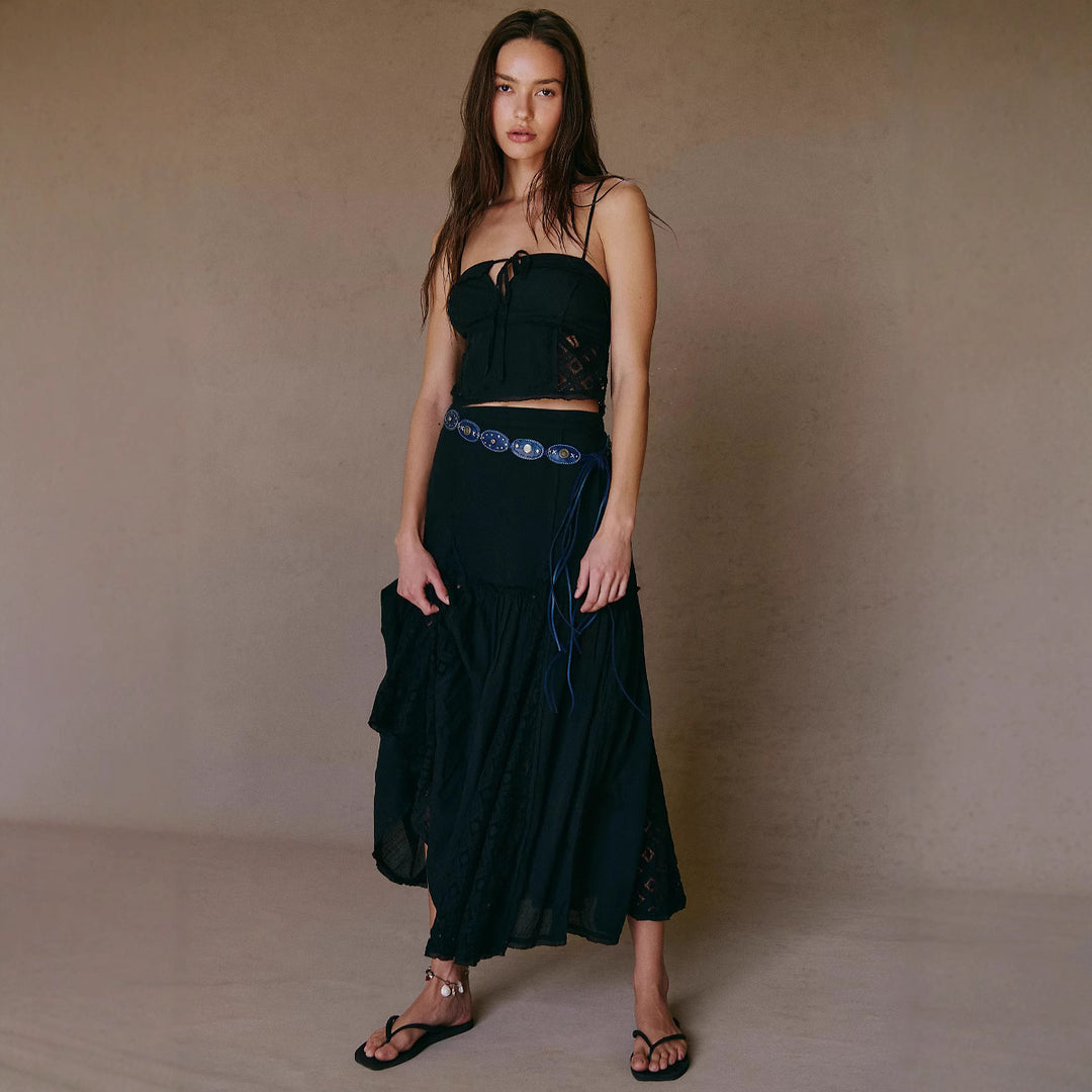 Damer Boho Crop-Top med spetsdetaljer och volangdetaljer Eva Jonsson-Eva Jonsson