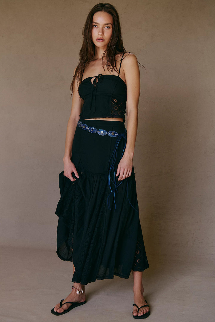 Damer Boho Crop-Top med spetsdetaljer och volangdetaljer Eva Jonsson-Eva Jonsson