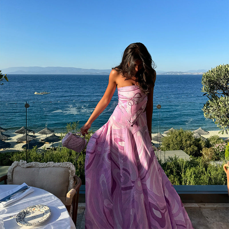 Damer Boho Maxi-klänning med asymmetrisk fåll och blommig tryck Mirla-Eva Jonsson