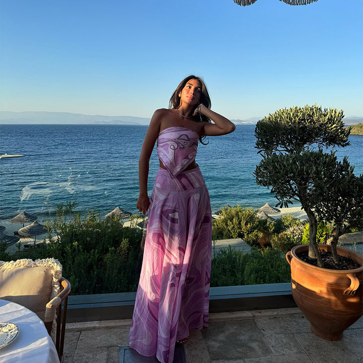 Damer Boho Maxi-klänning med asymmetrisk fåll och blommig tryck Mirla-Eva Jonsson