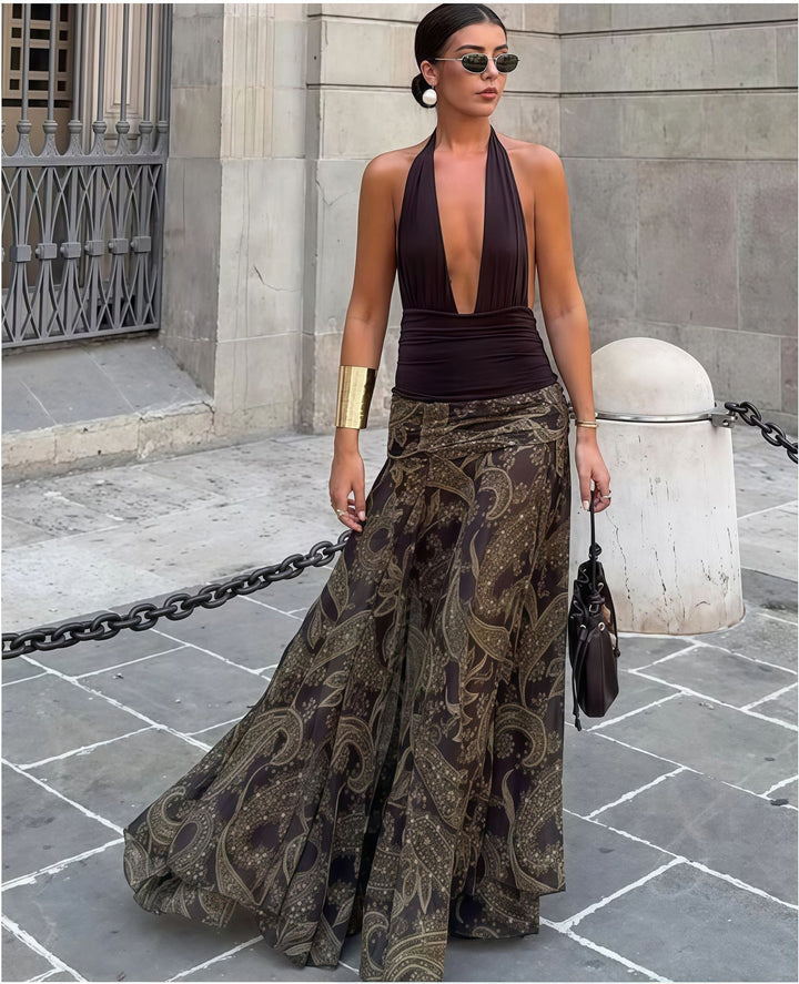 Damer Boho Maxi-klänning med djup V-ringning och svängande nederkant Eva Jonsson-Eva Jonsson