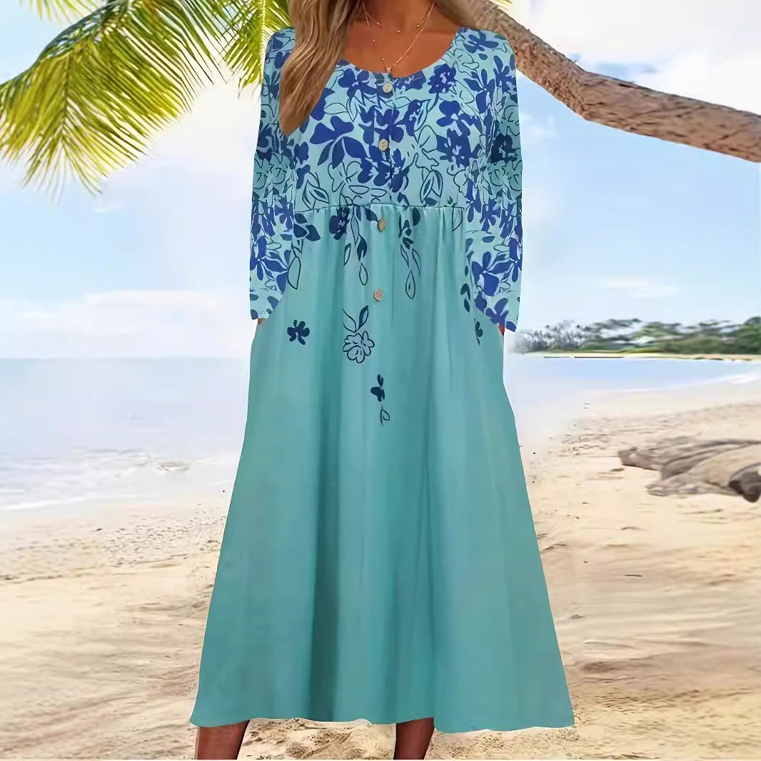 Damer Boho Maxiklänning med Blommig Tryck och Knapparbar Overdel Mirla-Eva Jonsson