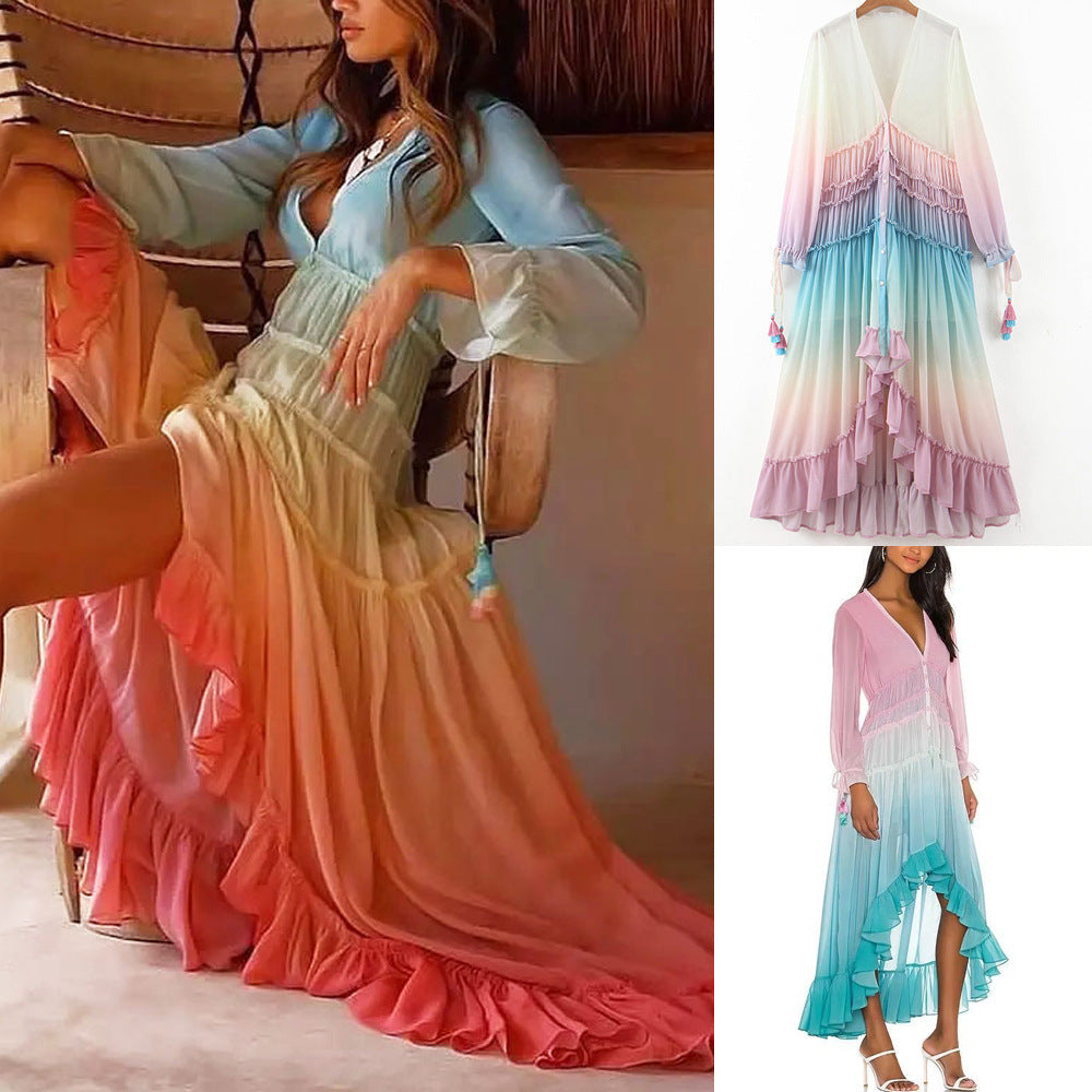 Damer Boho Maxiklänning med voluminös kjol och volanger Mirla-Eva Jonsson