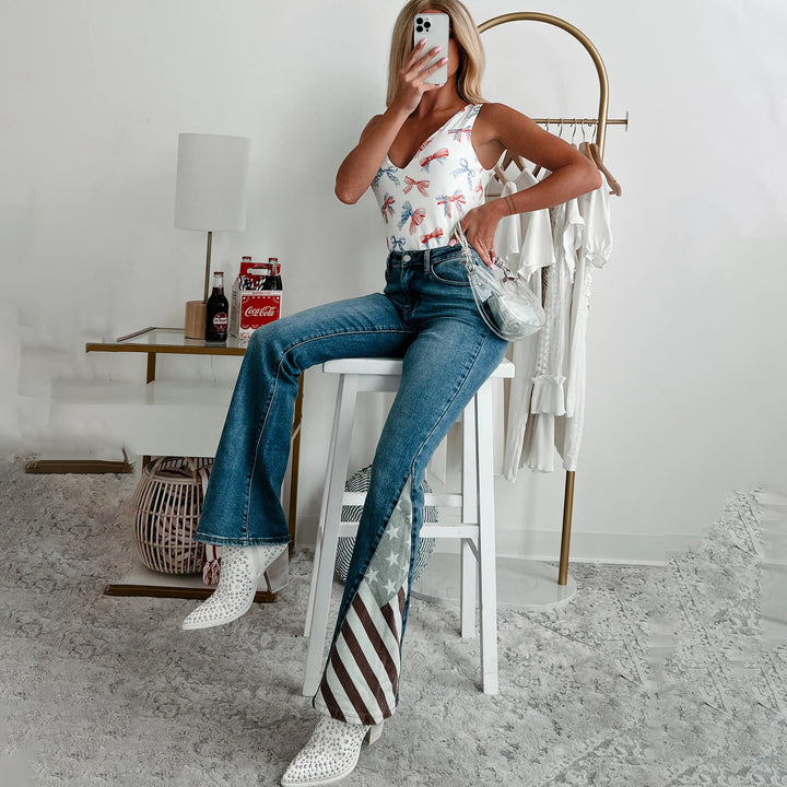 Damer Bootcut Jeans med amerikanskt flaggdesign Eva Jonsson-Eva Jonsson