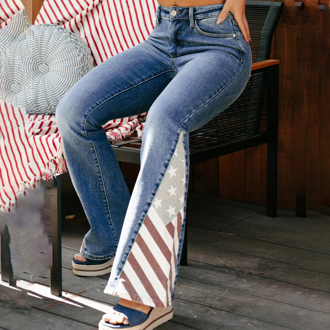 Damer Bootcut Jeans med amerikanskt flaggdesign Eva Jonsson-Eva Jonsson