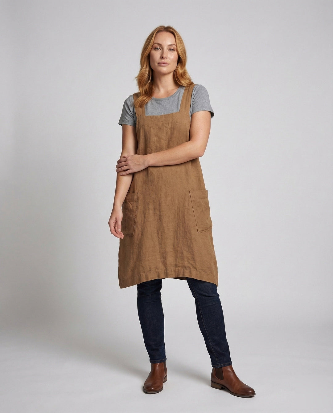 Damer Byxdress Linneblandning Fyrkantig U-ringning-Eva Jonsson