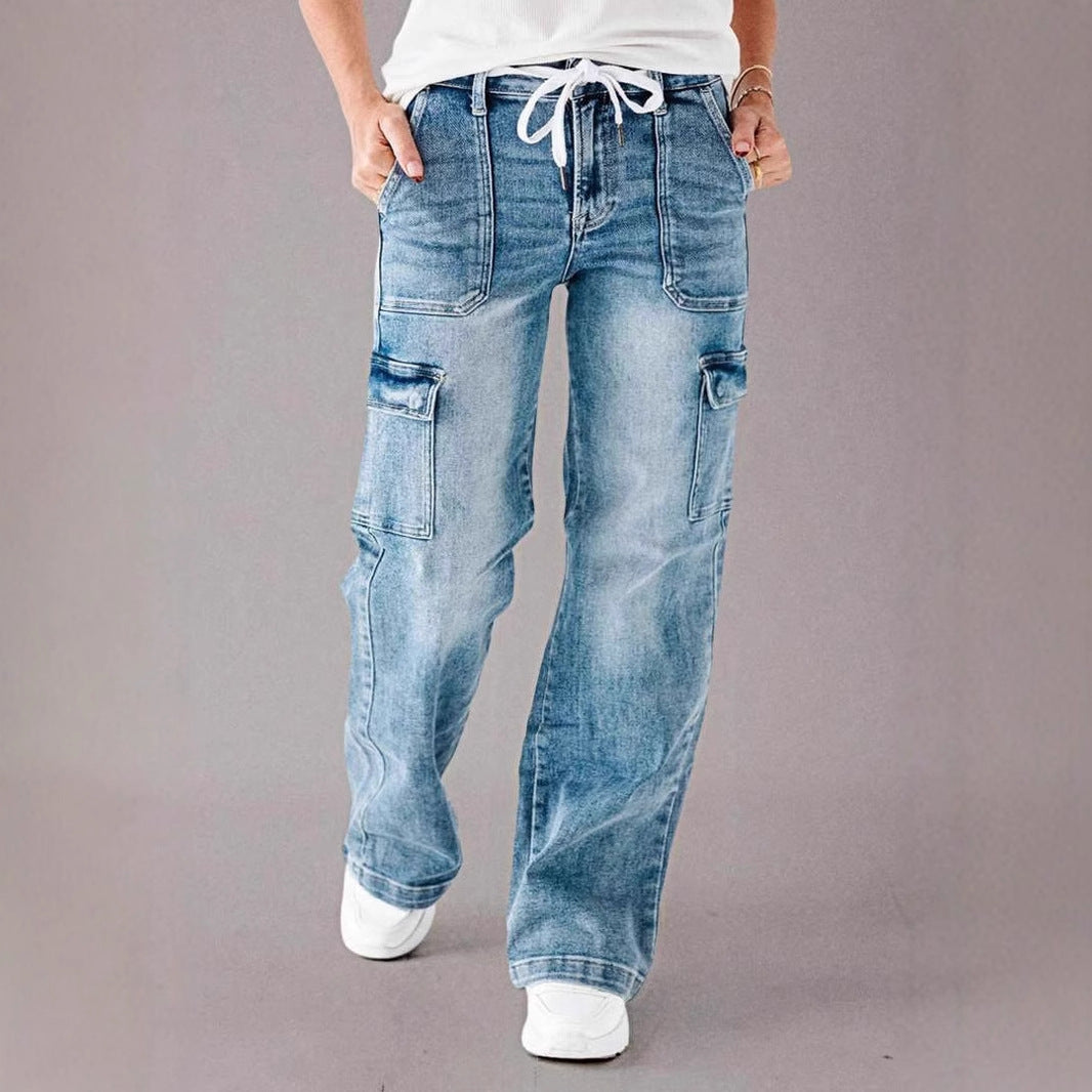 Damer Cargo Jeans med Vid Ben och Höga Fickor Mirla-Eva Jonsson