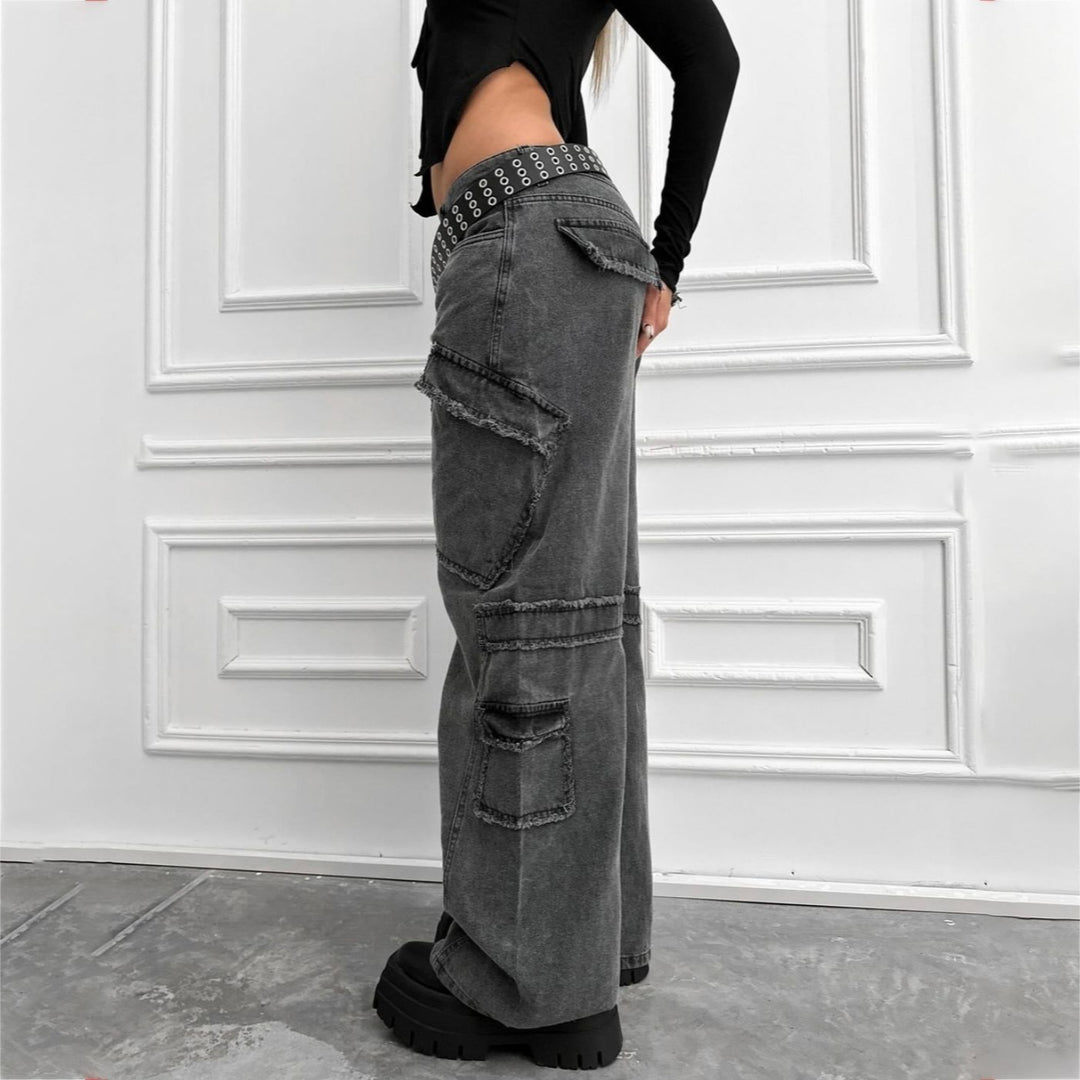 Damer Cargo Jeans med stiliga sidfickor och remmar Mirla-Eva Jonsson