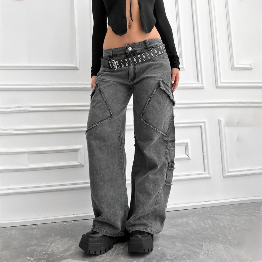 Damer Cargo Jeans med stiliga sidfickor och remmar Mirla-Eva Jonsson