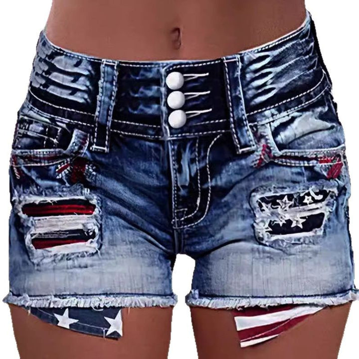 Damer Cargo-shorts med stiliga rivdetaljer och patriotiska applikationer Mirla-Eva Jonsson