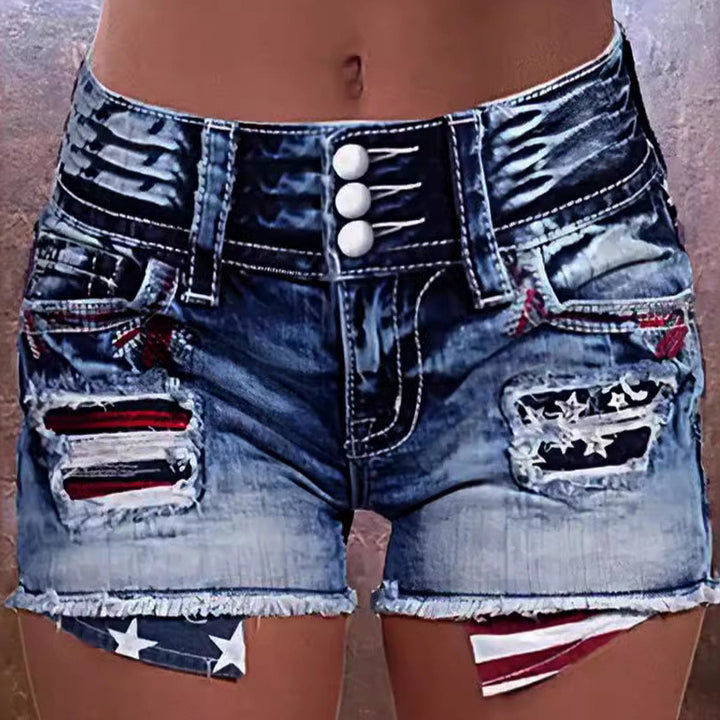Damer Cargo-shorts med stiliga rivdetaljer och patriotiska applikationer Mirla-Eva Jonsson