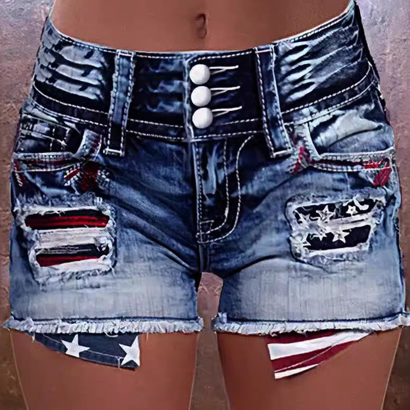 Damer Cargo-shorts med stiliga rivdetaljer och patriotiska applikationer Mirla-Eva Jonsson