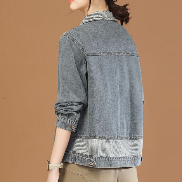 Damer Casual Denimjacka med Texturerad Krage Mirla-Eva Jonsson
