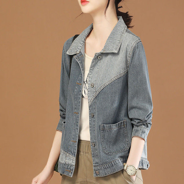 Damer Casual Denimjacka med Texturerad Krage Mirla-Eva Jonsson