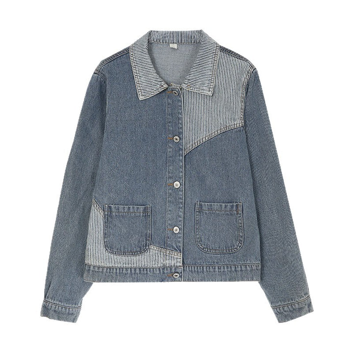 Damer Casual Denimjacka med Texturerad Krage Mirla-Eva Jonsson