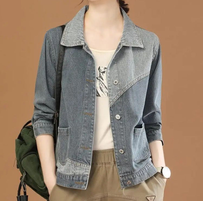 Damer Casual Denimjacka med Texturerad Krage Mirla-Eva Jonsson