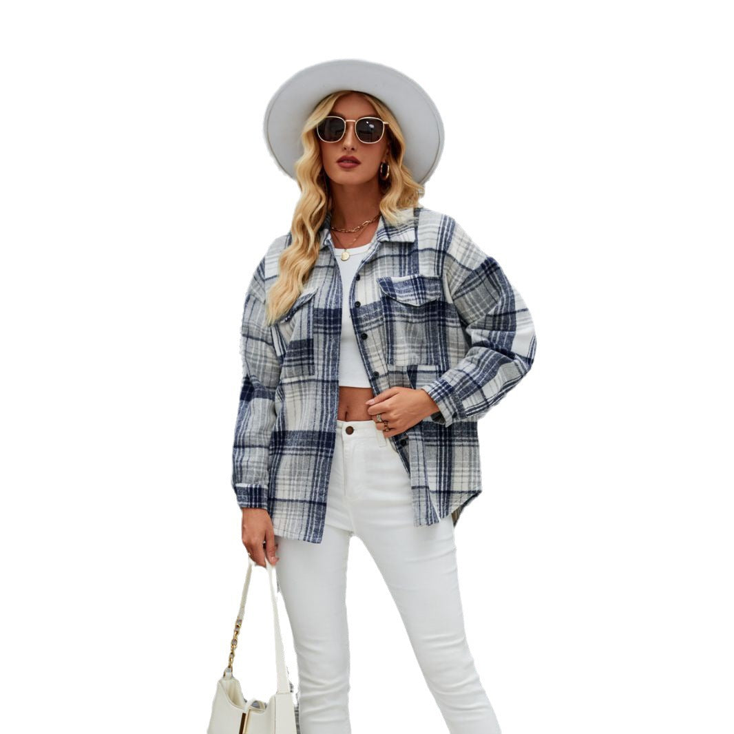 Damer Casual Flanellskjortjacka med Rutigt Mönster och Praktiska Bröstfickor Mirla-Eva Jonsson