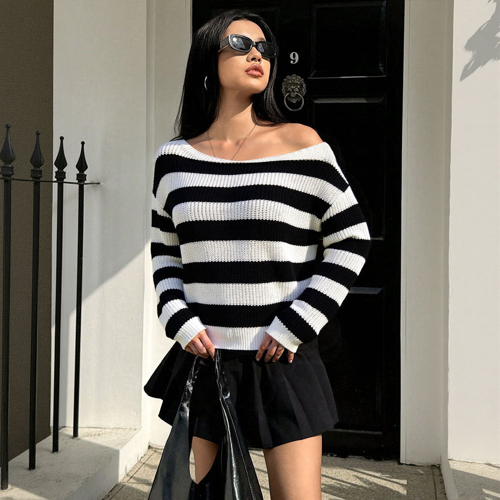 Damer Casual Oversized Tröja med Randmönster Mirla-Eva Jonsson