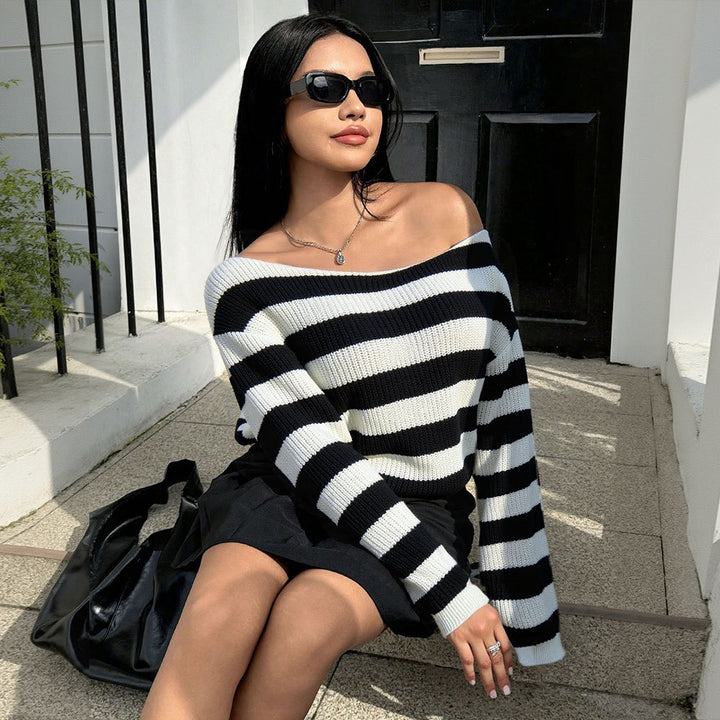 Damer Casual Oversized Tröja med Randmönster Mirla-Eva Jonsson