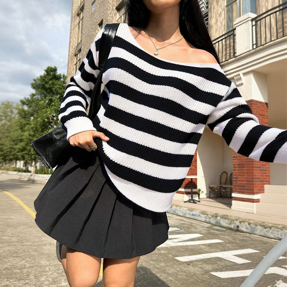 Damer Casual Oversized Tröja med Randmönster Mirla-Eva Jonsson