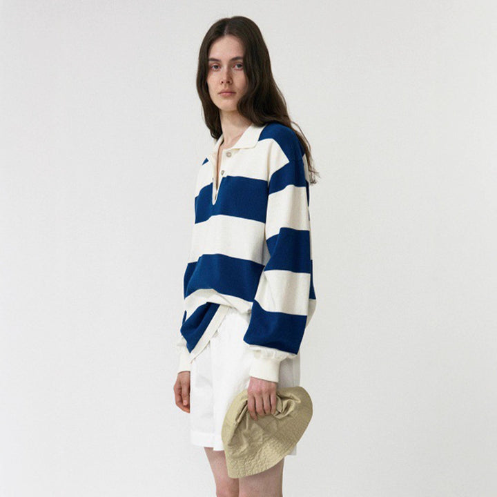 Damer Casual Polo Skjorta med Randig Design och Lång Ärme Mirla-Eva Jonsson