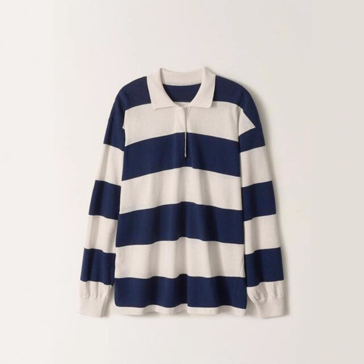 Damer Casual Polo Skjorta med Randig Design och Lång Ärme Mirla-Eva Jonsson