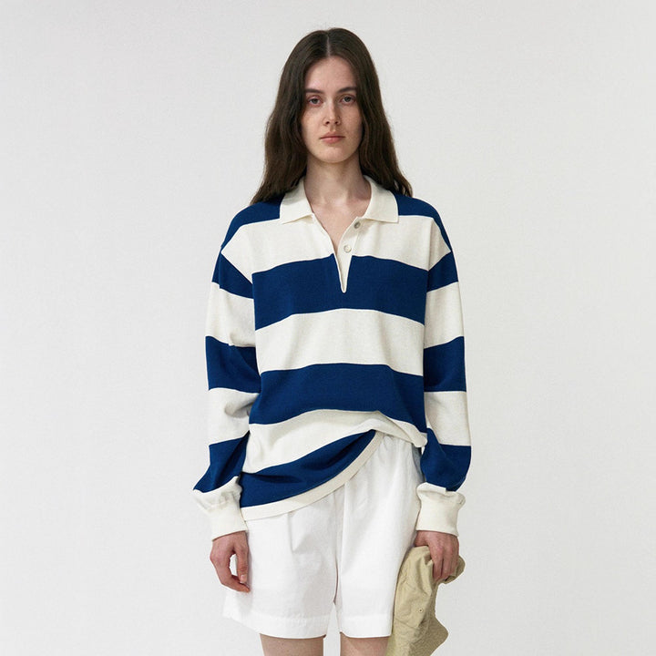 Damer Casual Polo Skjorta med Randig Design och Lång Ärme Mirla-Eva Jonsson
