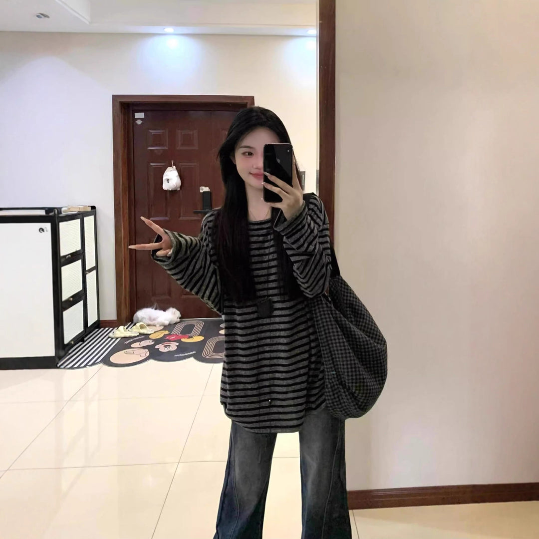 Damer Casual Randig Oversized Skjorta med Vida Ärmar Mirla-Eva Jonsson