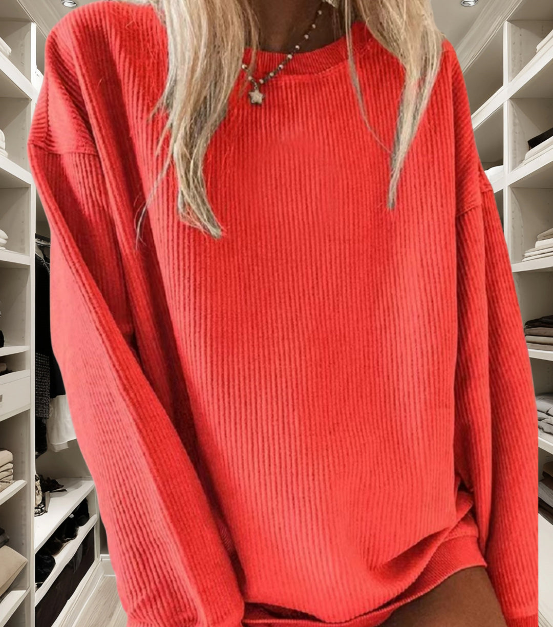 Damer Casual Ribbstickad Tröja med Lätt Oversized Passform Mirla-Eva Jonsson