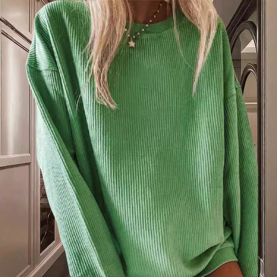 Damer Casual Ribbstickad Tröja med Lätt Oversized Passform Mirla-Eva Jonsson