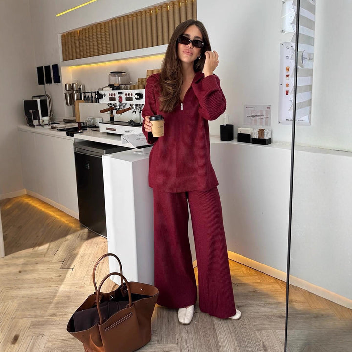 Damer Casual Stickad Dräkt med Hög Krage och Lång Passform Mirla-Eva Jonsson