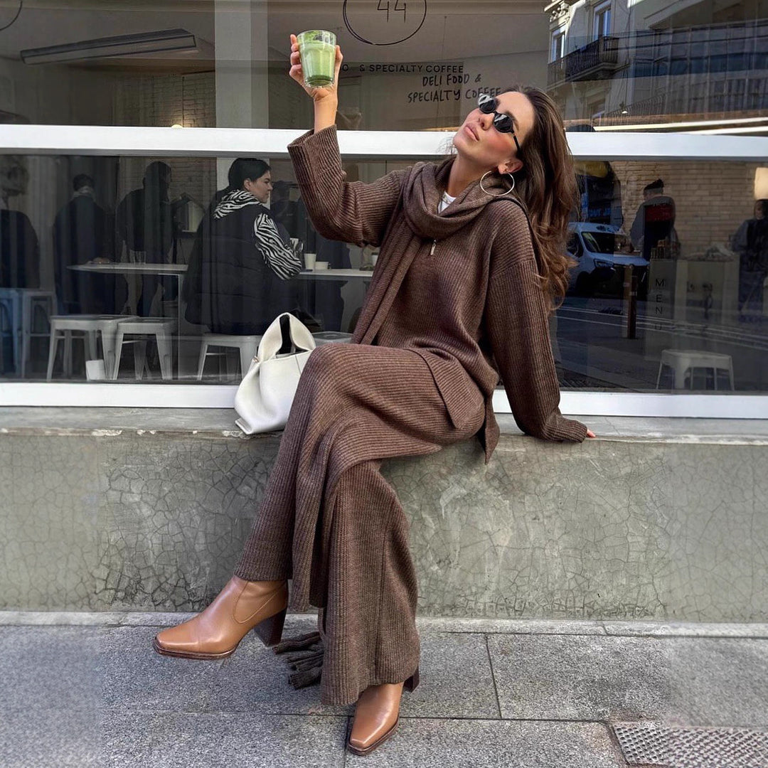 Damer Casual Stickad Dräkt med Hög Krage och Lång Passform Mirla-Eva Jonsson