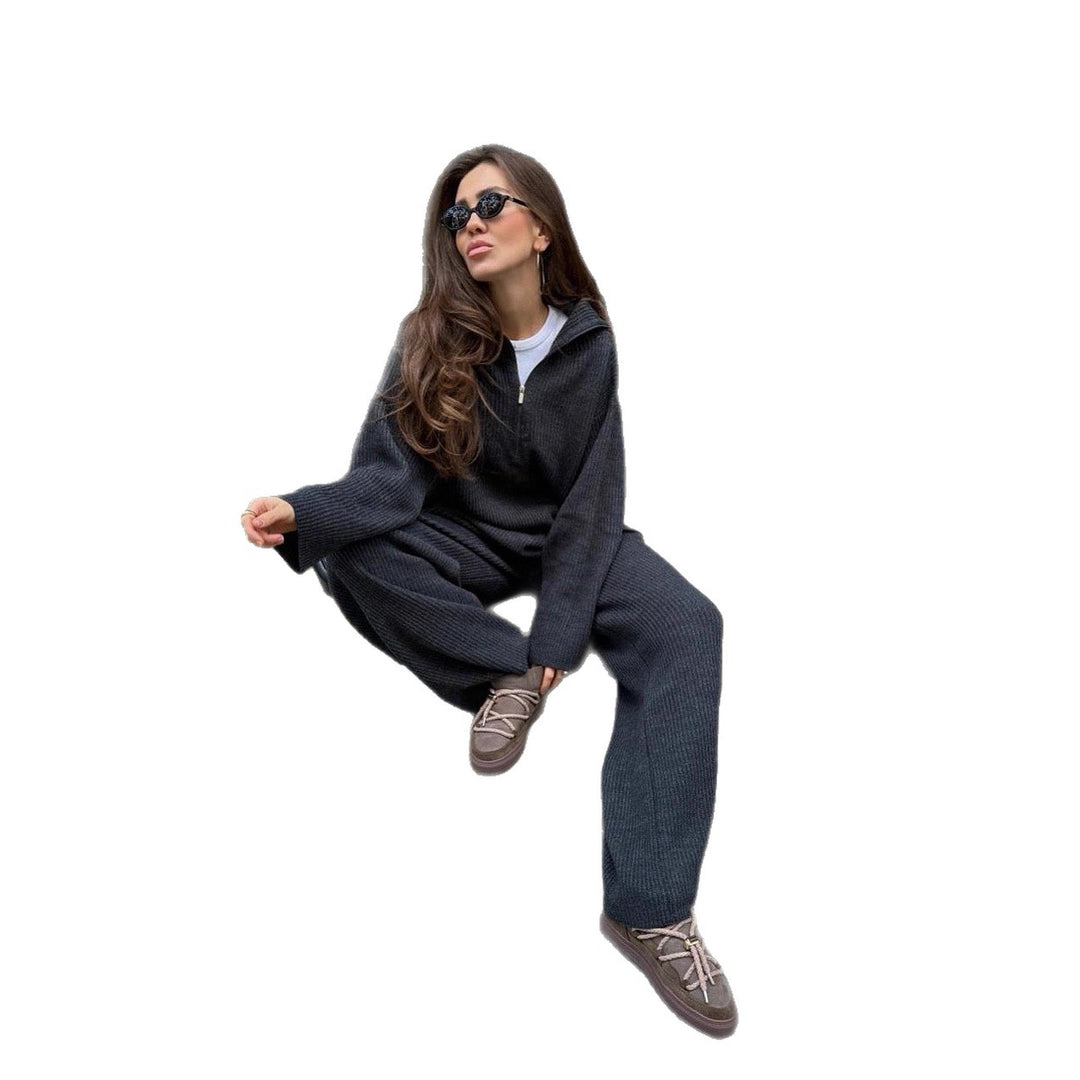 Damer Casual Stickad Dräkt med Hög Krage och Lång Passform Mirla-Eva Jonsson