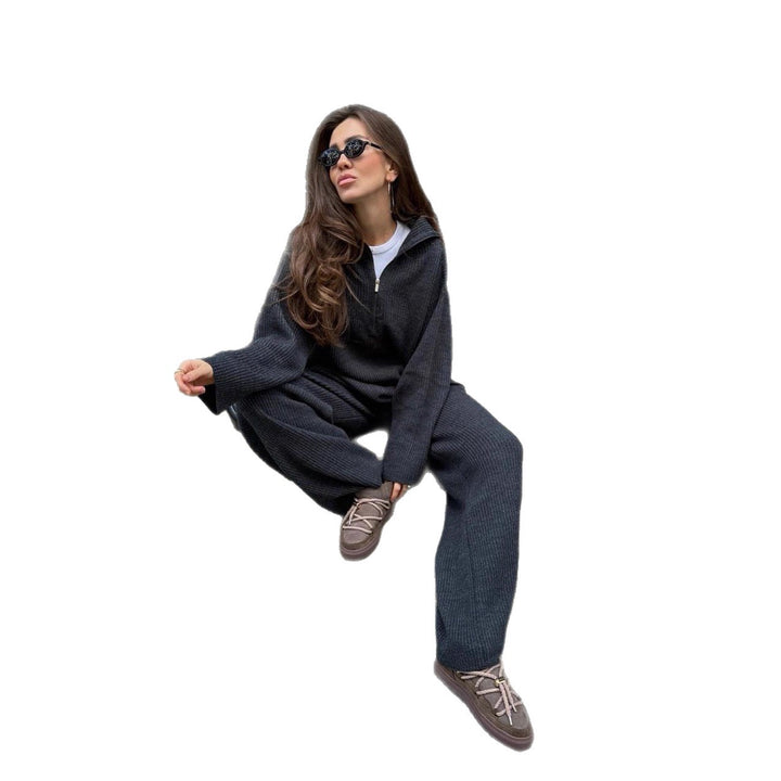 Damer Casual Stickad Dräkt med Hög Krage och Lång Passform Mirla-Eva Jonsson