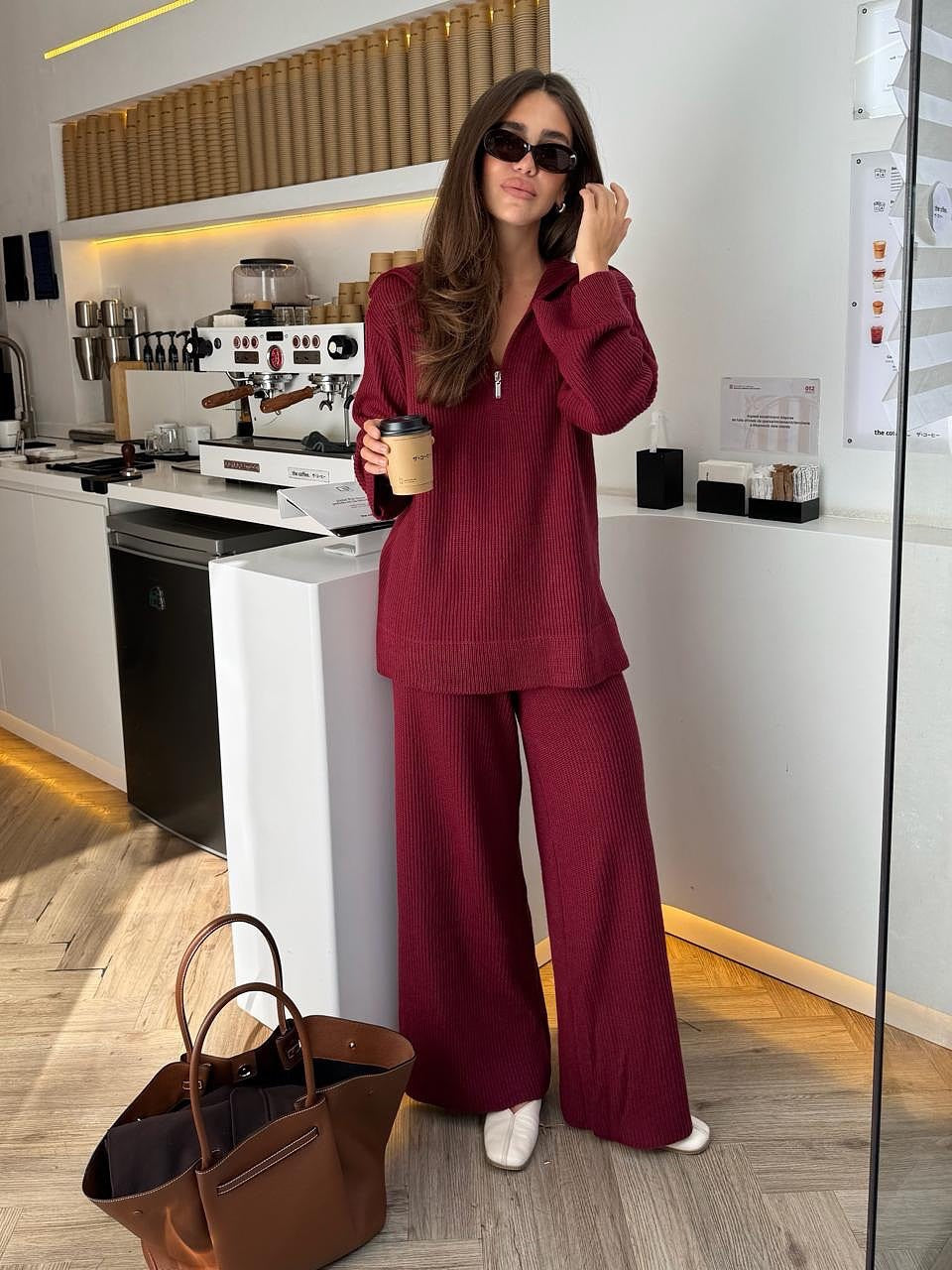 Damer Casual Stickad Dräkt med Hög Krage och Lång Passform Mirla-Eva Jonsson