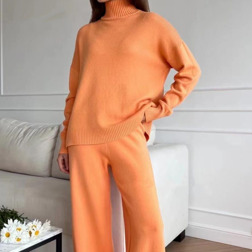 Damer Casual stickad set med hög krage och vida ben Mirla-Eva Jonsson